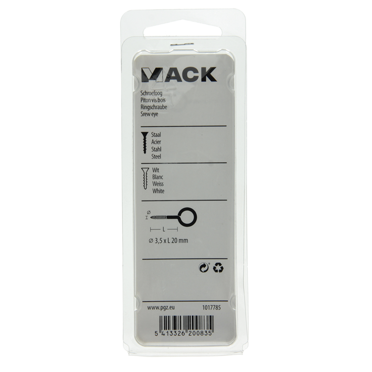Mack 1017785 - oeil à vis acier blanc 5 pcs 3,5 x 20 mm | 10 pièces