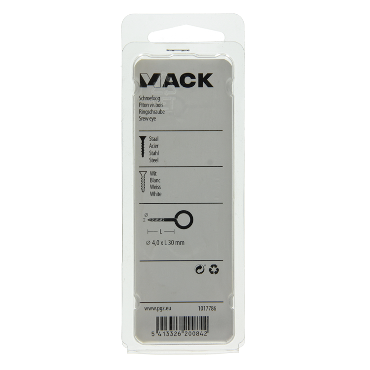Mack 1017786 - oeil à vis acier blanc 4 pcs 4,0 x 30 mm | 10 pièces
