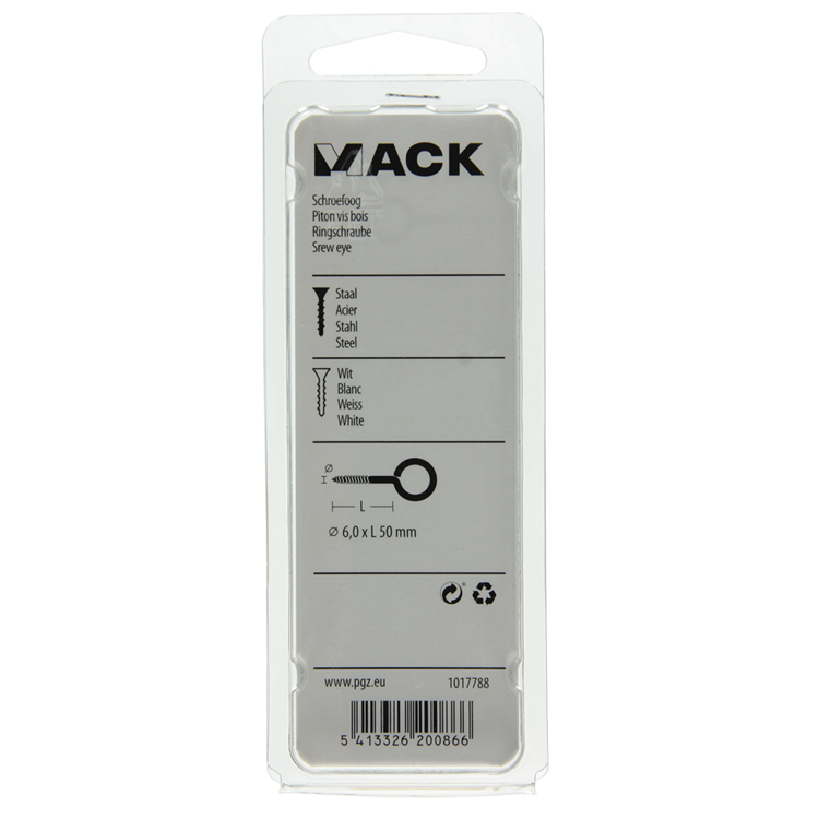 Mack 1017788 - oeil à vis acier blanc 2 pcs 6,0 x 50 mm | 5 pièces