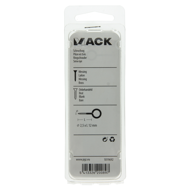 Mack 1019692 - oeil à vis en laiton 6 pcs 2,5 x 12mm | 10 pièces