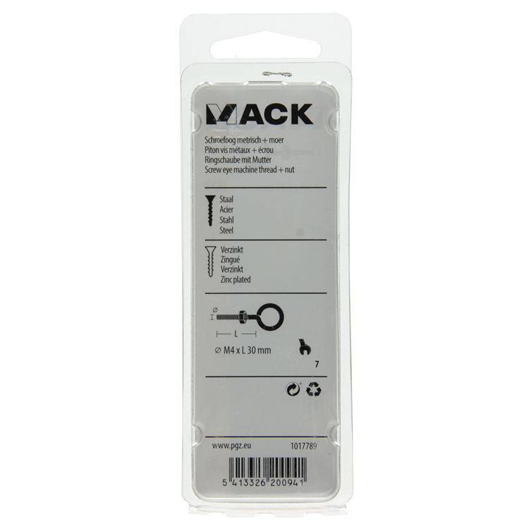Mack 1017789 - oeil de vis métrique + écrou galvanisé 5 pcs m4 x 30 mm | 10 pièces