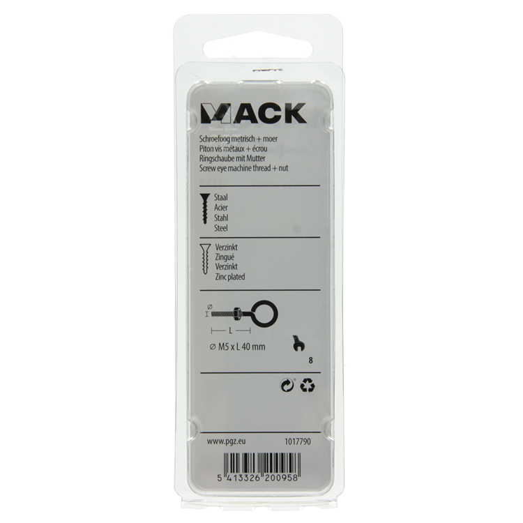 Mack 1017790 - oeil de vis métrique + écrou galvanisé 4 pcs m5 x 40 mm | 10 pièces