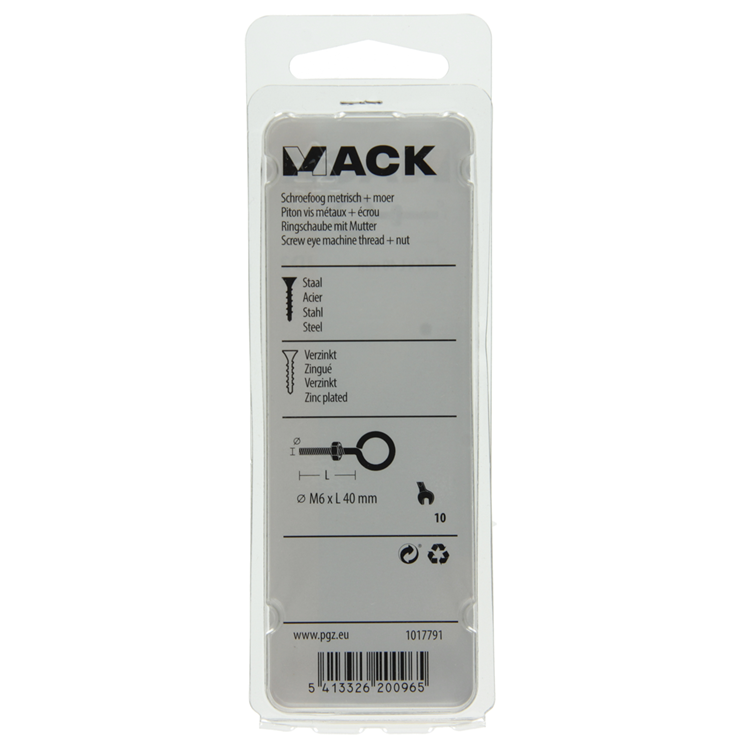 Mack 1017791 - oeil de vis métrique + écrou galvanisé 4 pcs m6 x 40 mm | 10 pièces