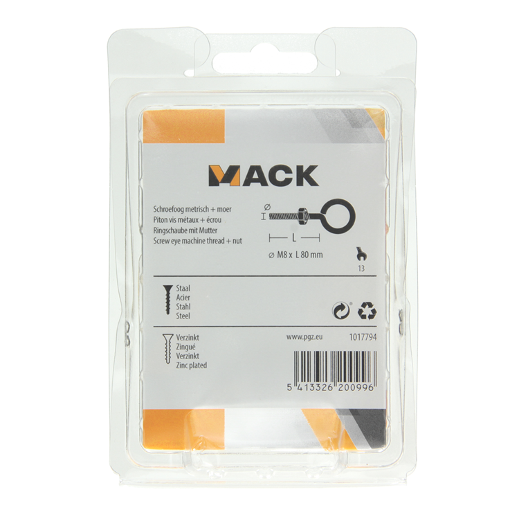 Mack 1017794 - oeil de vis métrique + écrou galvanisé 2 pcs m8 x 80 mm | 5 pièces