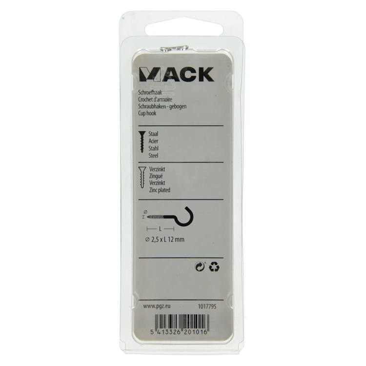 Mack 1017795 - crochet à vis acier galvanisé 18pcs 2,5 x 12 mm | 10 pièces