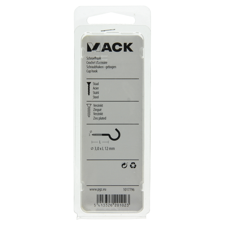 Mack 1017796 - crochet à vis en acier galvanisé 15 pcs 3,0 x 12 mm | 10 pièces