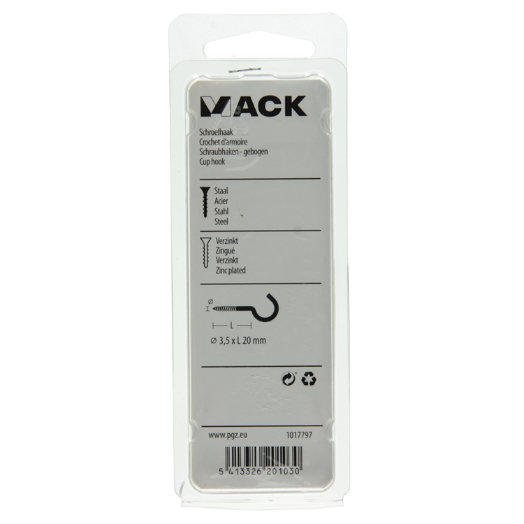 Mack 1017797 - crochet à vis acier galvanisé 10pcs 3,5 x 20 mm | 10 pièces