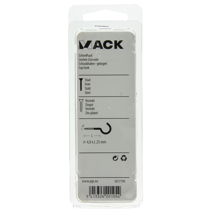 Mack 1017799 - crochet à vis acier galvanisé 7pcs 4,0 x 25 mm | 10 pièces