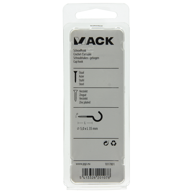 Mack 1017801 - crochet à vis acier galvanisé 4pcs 5,0 x 35 mm | 10 pièces