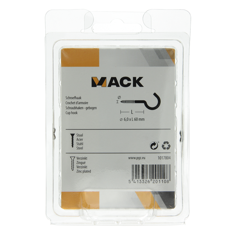 Mack 1017804 - crochet à vis acier galvanisé 3pcs 6,0 x 60 mm | 5 pièces