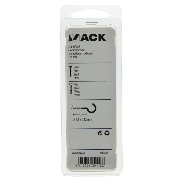 Mack 1017805 - crochet à vis acier blanc 10pcs 2,5 x 12 mm | 10 pièces