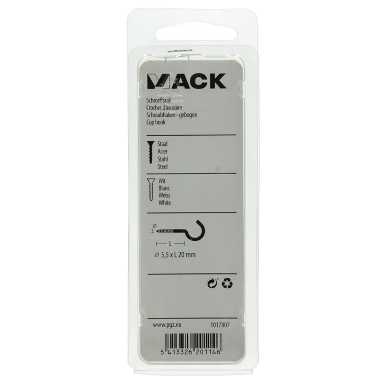 Mack 1017807 - crochet à vis acier blanc 5 pcs 3,5 x 20 mm | 10 pièces