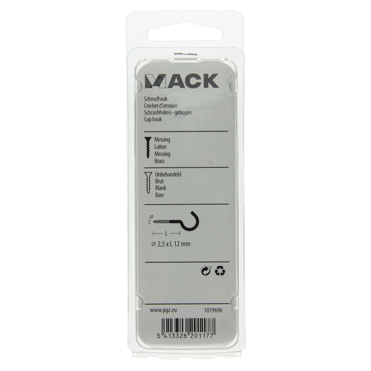 Mack 1019696 - crochet à vis en laiton 7 pcs 2,5 x 12mm | 10 pièces