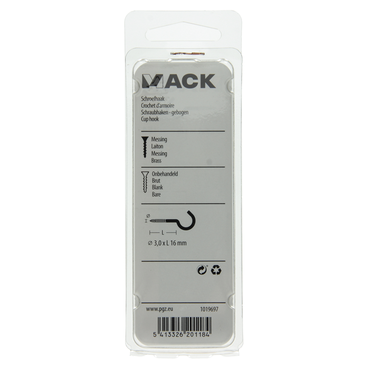 Mack 1019697 - crochet à vis en laiton 4 pcs 3,0 x 16mm | 10 pièces