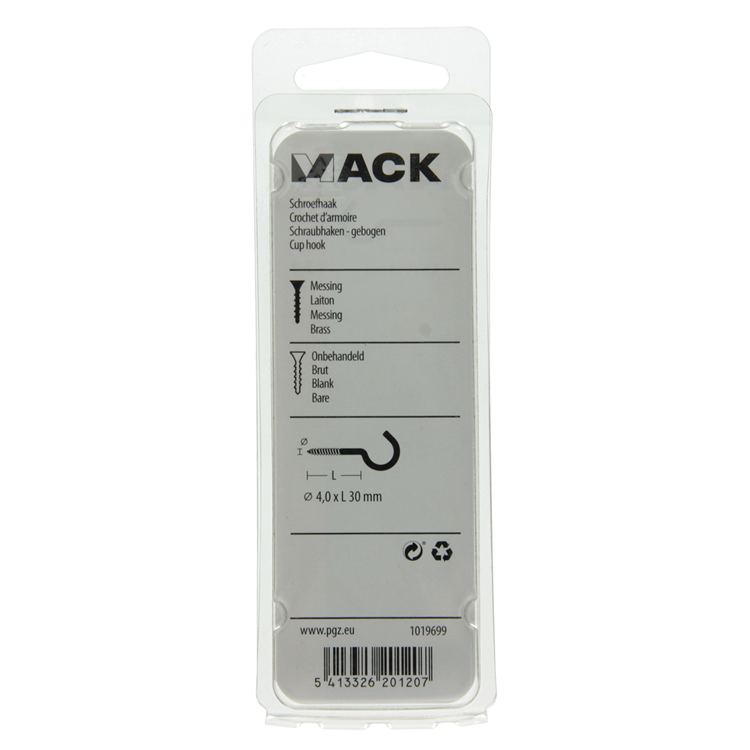 Mack 1019699 - crochet à vis en laiton 2 pcs 4,0 x 30mm | 10 pièces