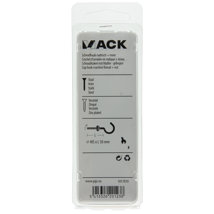 Mack 1017810 - crochet à vis métrique + écrou galvanisé 4pcs m5 x 50 mm | 10 pièces