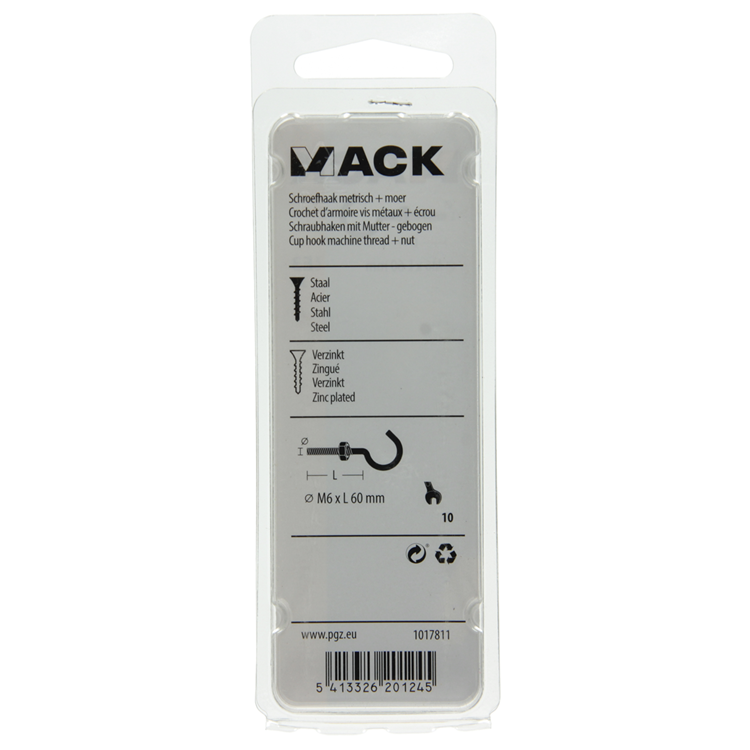 Mack 1017811 - crochet à vis métrique + écrou galvanisé 3 pcs m6 x 60 mm | 10 pièces