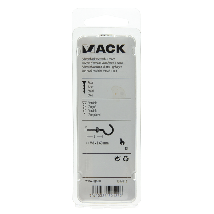 Mack 1017812 - crochet à vis métrique + écrou galvanisé 2pcs m8 x 60 mm | 10 pièces