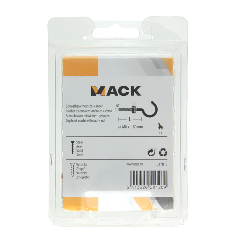 Mack 1017813 - crochet à vis métrique + écrou galvanisé 2pcs m8 x 80 mm | 5 pièces