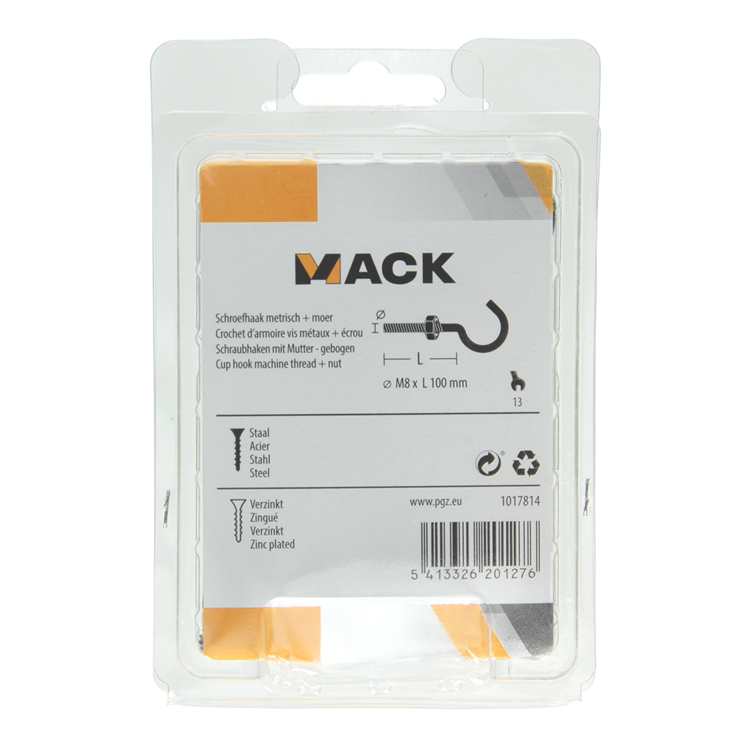 Mack 1017814 - crochet à vis métrique + écrou galvanisé 2pcs m8 x 100 mm | 5 pièces
