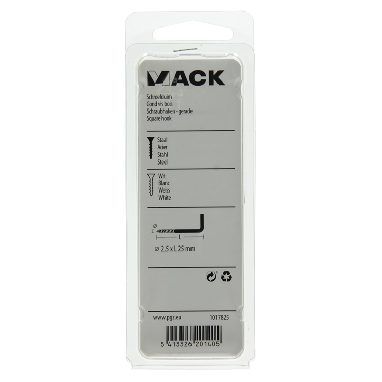 Mack 1017825 - vis à pouce en acier blanc 8 pcs 2,5 x 25 mm | 10 pièces