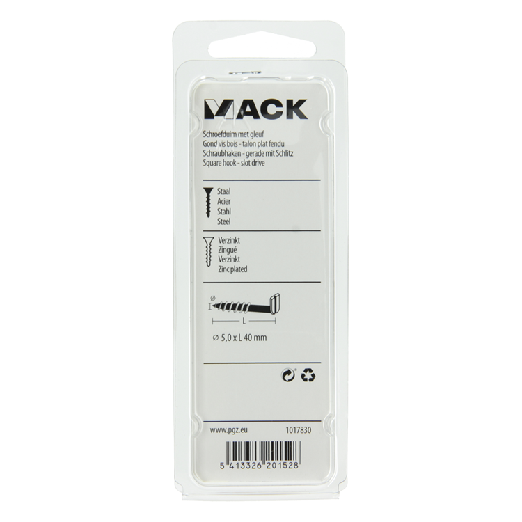 Mack 1017830 - vis à pouce avec fente, acier galvanisé. 5 pièces 5,0 x 40 mm | 10 pièces