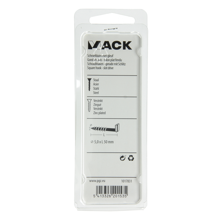 Mack 1017831 - vis à pouce avec fente, acier galvanisé. 5 pièces 5,0 x 50 mm | 10 pièces