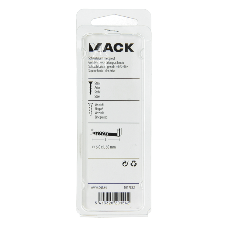 Mack 1017832 - vis à pouce avec fente, acier galvanisé. 4 pièces 6,0 x 60 mm | 10 pièces