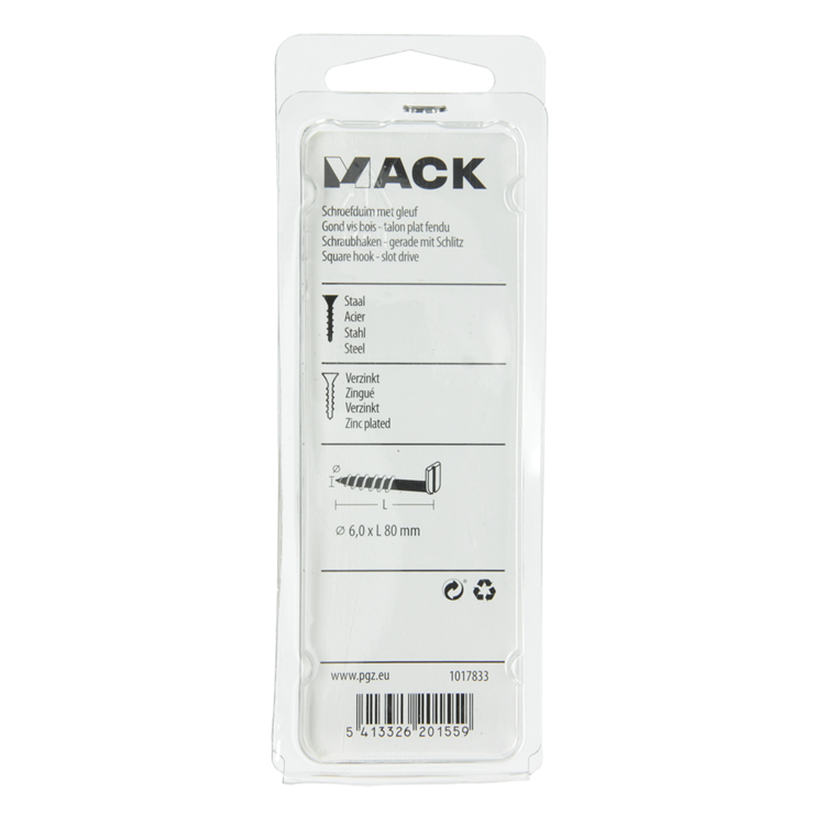 Mack 1017833 - vis à pouce avec fente, acier galvanisé. 3 pièces 6,0 x 80 mm | 10 pièces