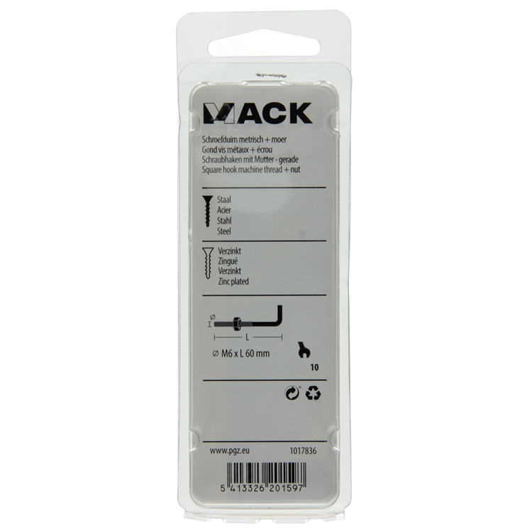 Mack 1017836 - vis pouces métrique + écrou acier 3 pcs m6 x 60 mm | 10 pièces
