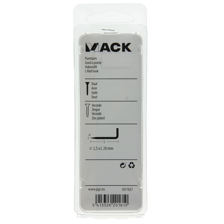 Mack 1017837 - pointe pouce en acier galvanisé 22 pcs 2,5 x 20 mm | 10 pièces