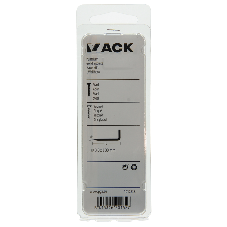 Mack 1017838 - pointe pouce en acier galvanisé 16 pcs 3,0 x 30 mm | 10 pièces