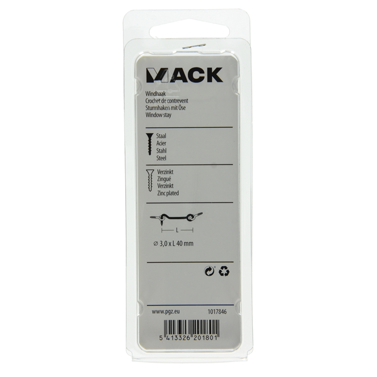 Mack 1017846 - crochet à vent en acier galvanisé 2 pcs 3,0 x 40 mm | 10 pièces