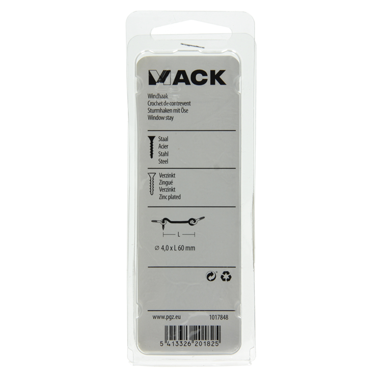 Mack 1017848 - crochet à vent en acier galvanisé 2 pcs 4,0 x 60 mm | 10 pièces