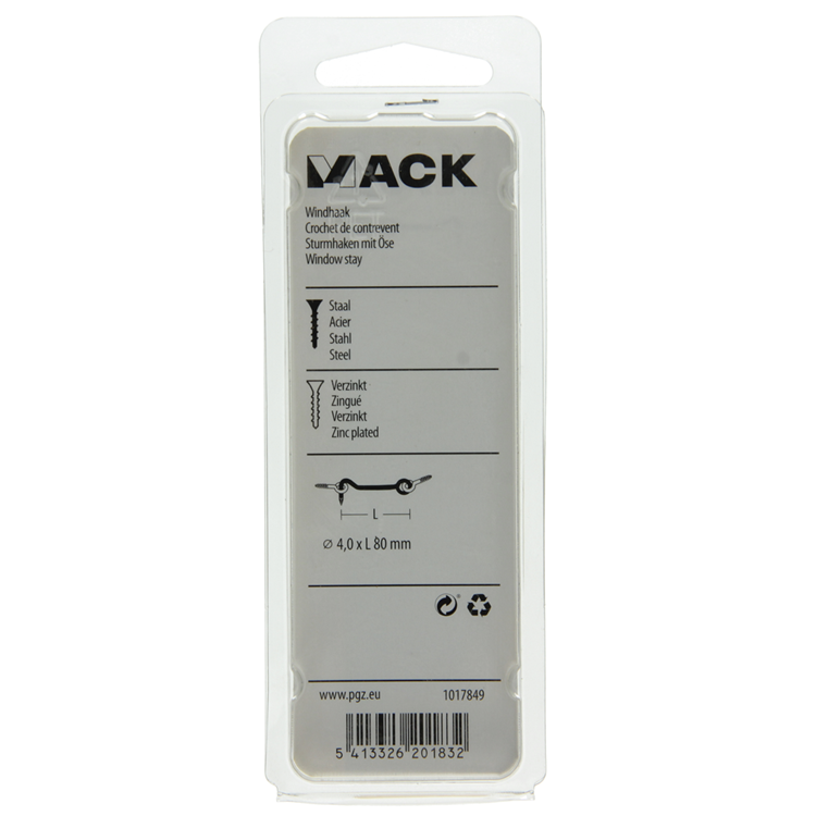 Mack 1017849 - crochet à vent en acier galvanisé 2 pcs 4,0 x 80 mm | 5 pièces