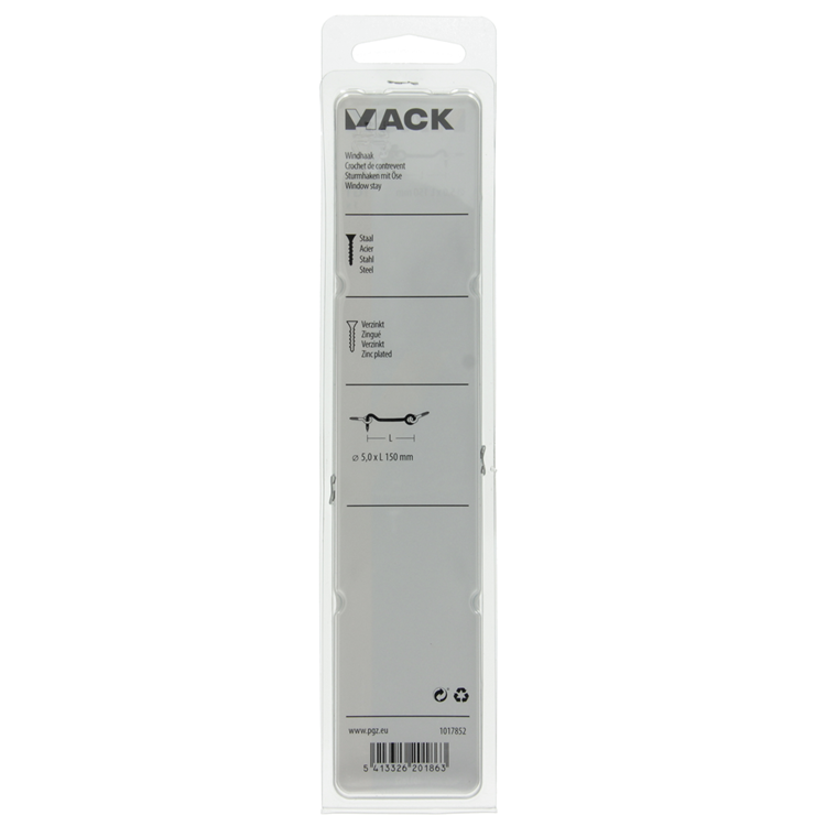 Mack 1017852 - crochet à vent en acier galvanisé 1 pièce 5,0 x 150 mm | 5 pièces