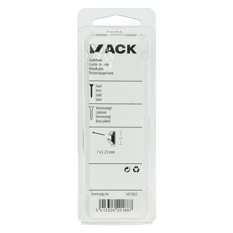 Mack 1017853 - crochet de cadre en acier plaqué laiton 12 pcs 7 x 23 mm | 10 pièces