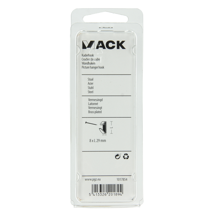 Mack 1017854 - crochet de cadre en acier plaqué laiton 10 pcs 8 x 29 mm | 10 pièces
