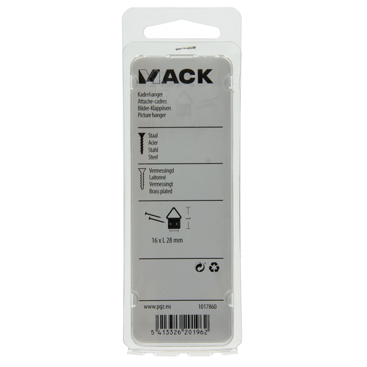 Mack 1017860 - support de cadre en acier plaqué laiton 5 pcs 16 x 28 mm | 10 pièces
