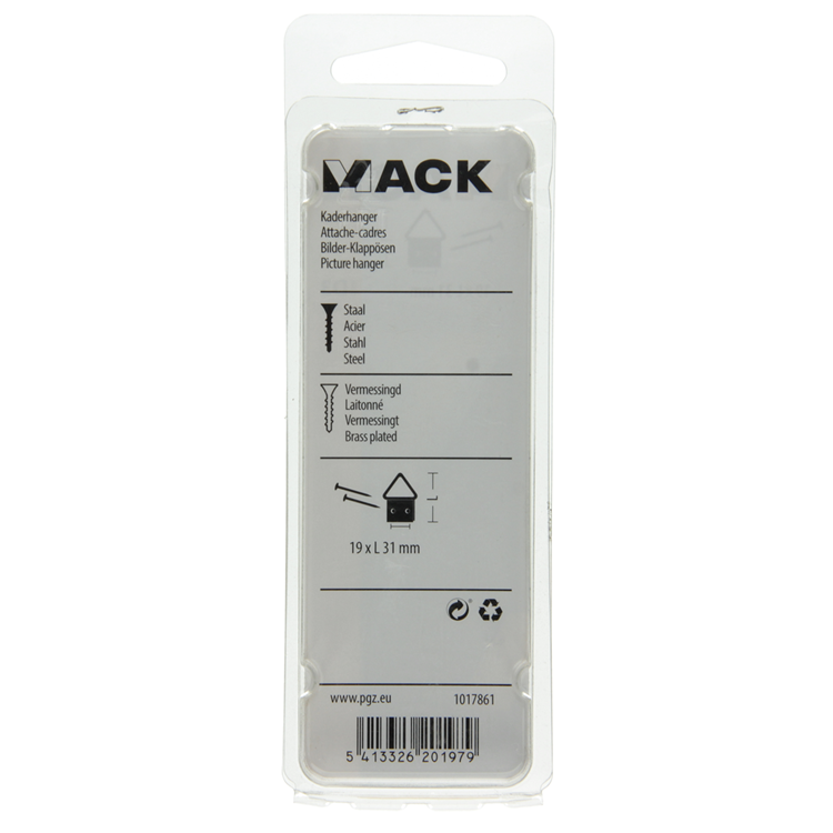 Mack 1017861 - support de cadre en acier plaqué laiton 4 pcs 19 x 31 mm | 10 pièces