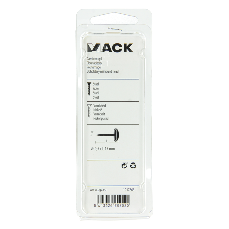 Mack 1017863 - clou de finition en acier nickelé 40 pcs 9,5 x 15 mm | 10 pièces