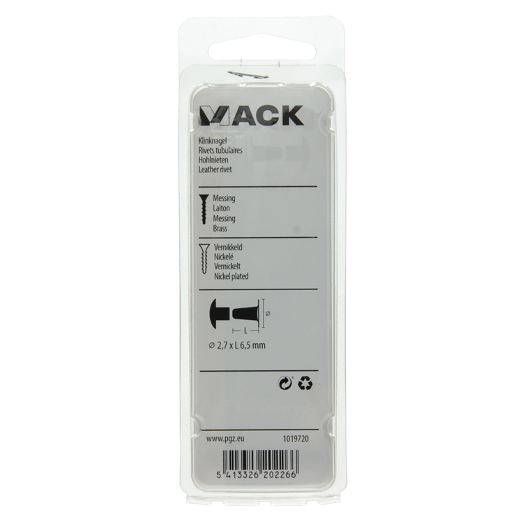 Mack 1019720 - rivet en laiton nickelé 12 pcs 2,7 x 6,5mm | 10 pièces