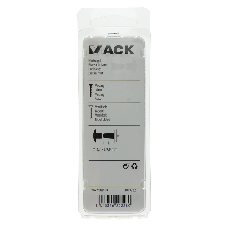 Mack 1019722 - rivet en laiton nickelé 10 pcs 3,3 x 9,0mm | 10 pièces