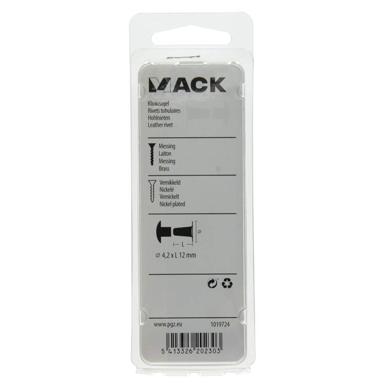 Mack 1019724 - rivet en laiton nickelé 5 pcs 4,2 x 12 mm | 10 pièces