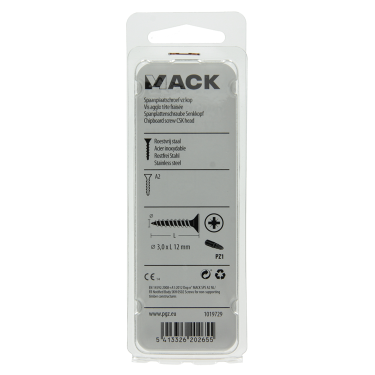 Mack 1019729 - vis pour panneaux d'aggloméré tête VZ acier inoxydable 35 pièces 3,0 x 12 mm | 10 pièces
