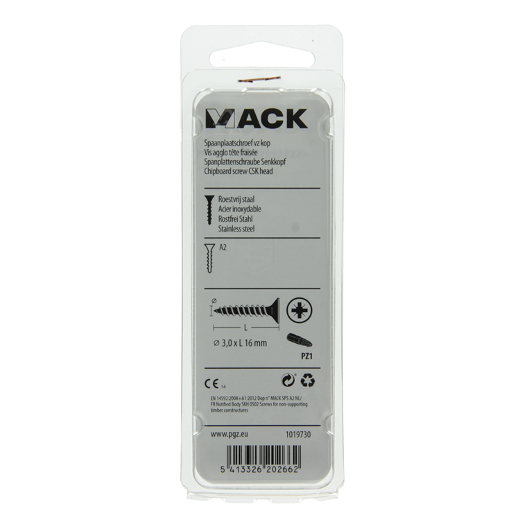 Mack 1019730 - vis pour panneaux d'aggloméré tête VZ acier inoxydable 31 pièces 3,0 x 16 mm | 10 pièces