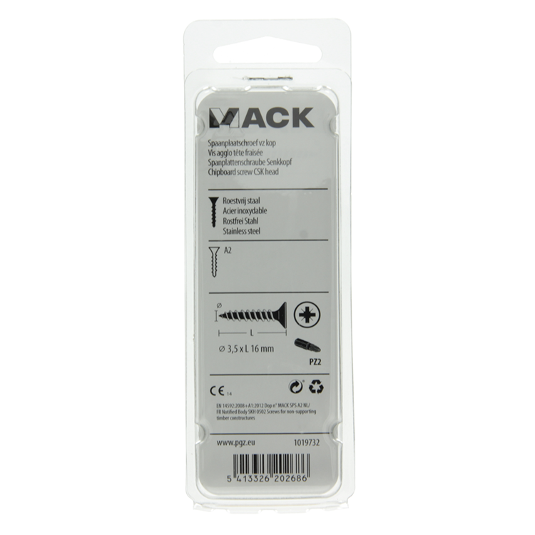 Mack 1019732 - vis pour panneaux d'aggloméré tête VZ acier inoxydable 24 pièces 3,5 x 16 mm | 10 pièces