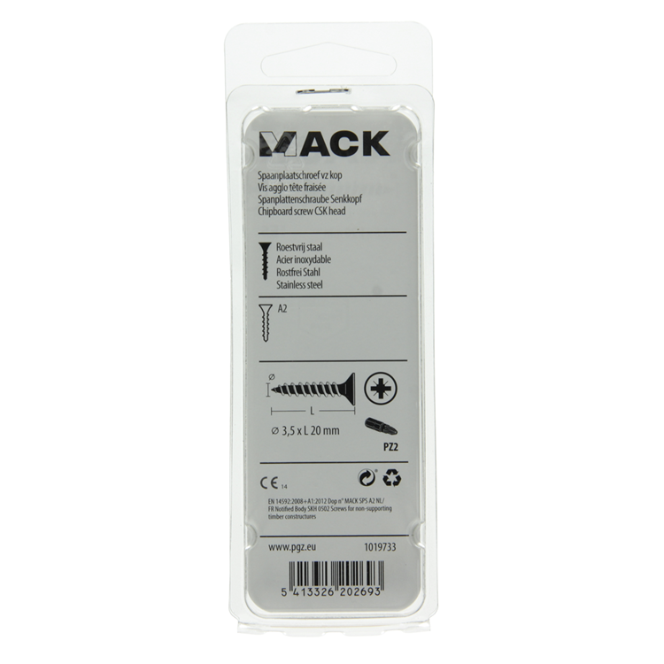 Mack 1019733 - vis pour panneaux d'aggloméré tête VZ acier inoxydable 21 pièces 3,5 x 20 mm | 10 pièces