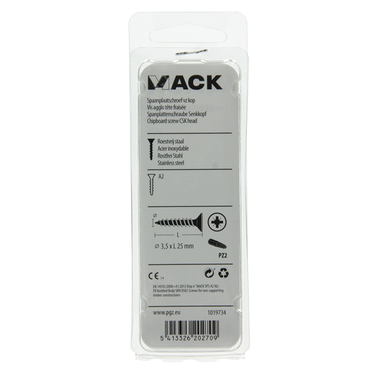 Mack 1019734 - vis pour panneaux d'aggloméré tête VZ acier inoxydable 18 pièces 3,5 x 25 mm | 10 pièces