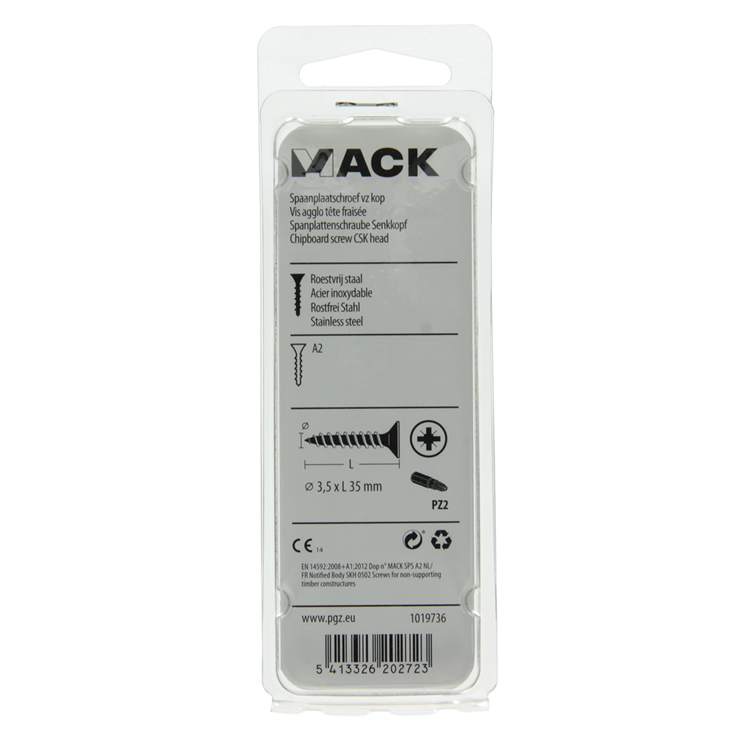 Mack 1019736 - vis pour panneaux d'aggloméré tête VZ acier inoxydable 14 pièces 3,5 x 35 mm | 10 pièces